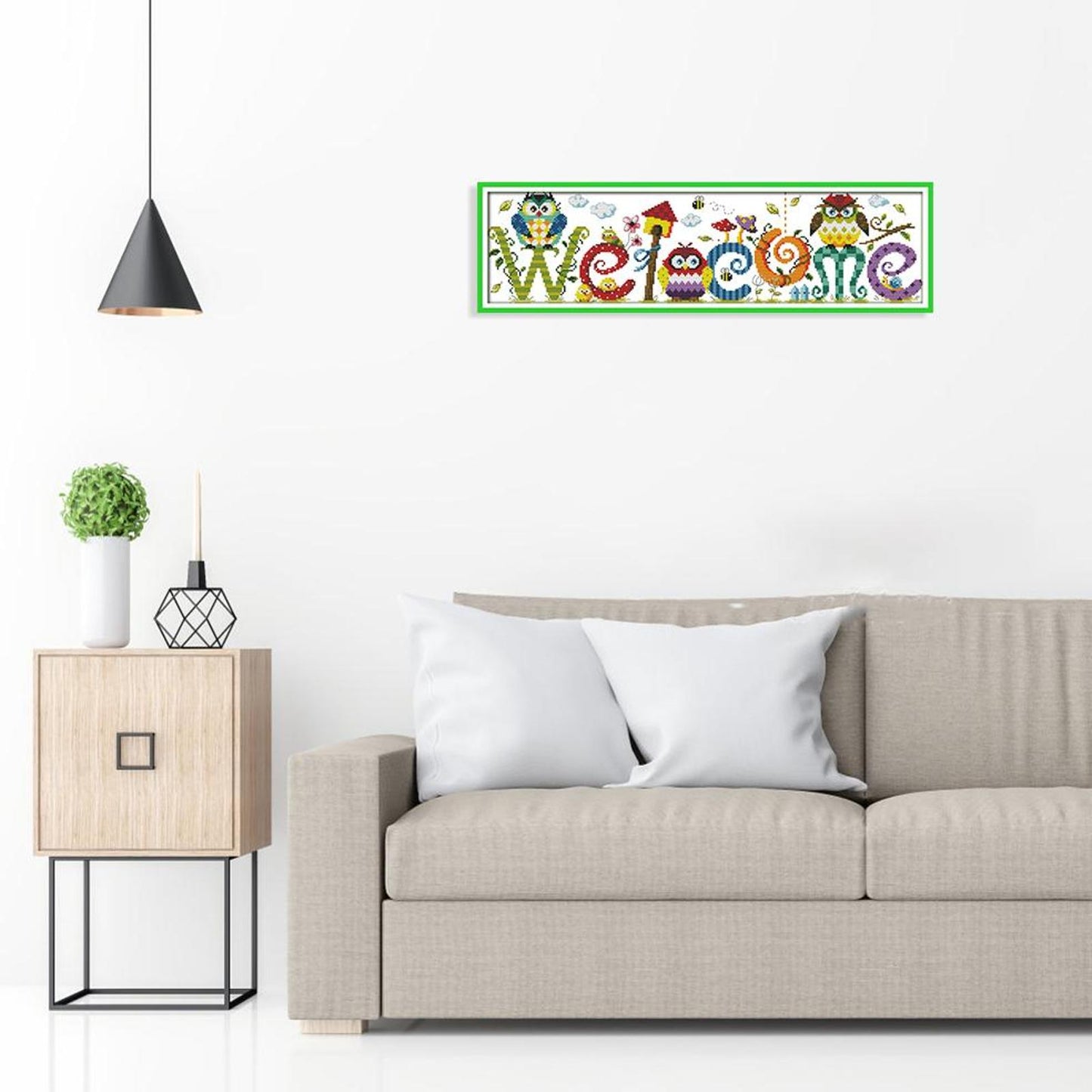 Owl Welcome Sign - 14CT Stamped Cross Stitch 58x17CM - Joy Sunday