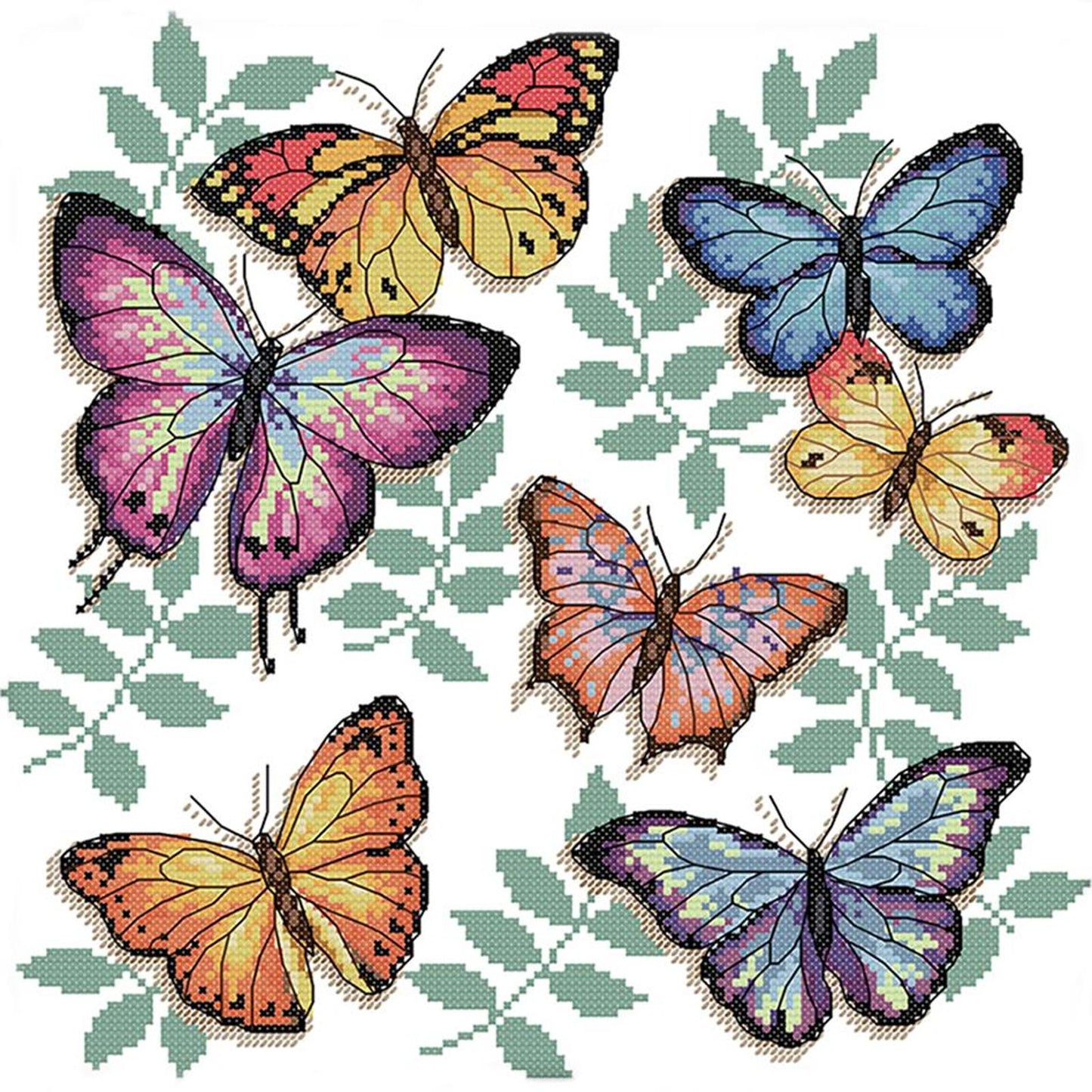 Colorful Butterflies - 14CT Stamped Cross Stitch 34x33CM - Joy Sunday