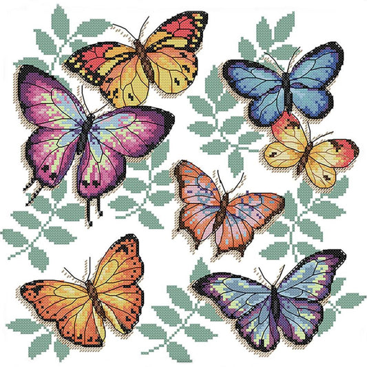 Colorful Butterflies - 14CT Stamped Cross Stitch 34x33CM - Joy Sunday