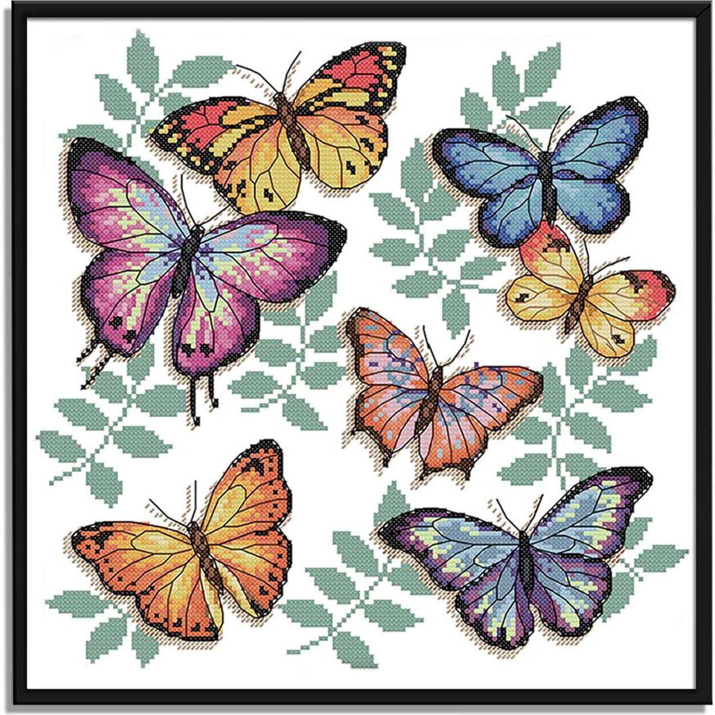 Colorful Butterflies - 14CT Stamped Cross Stitch 34x33CM - Joy Sunday
