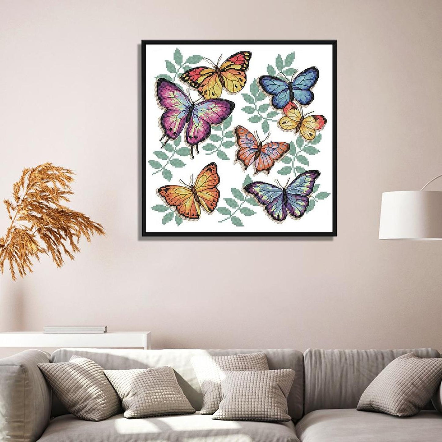 Colorful Butterflies - 14CT Stamped Cross Stitch 34x33CM - Joy Sunday