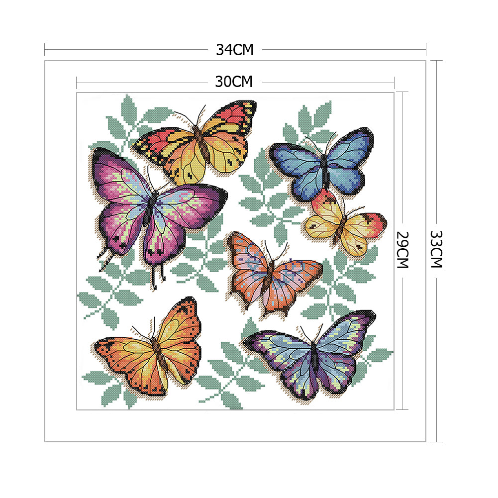 Colorful Butterflies - 14CT Stamped Cross Stitch 34x33CM - Joy Sunday
