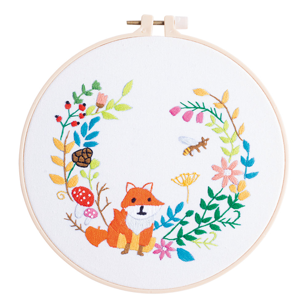 Little Fox - DIY Embroidery Cross Stitch Kit with Pattern Cotton Threads Needles Hoop 30x30CM/11.81x11.81in