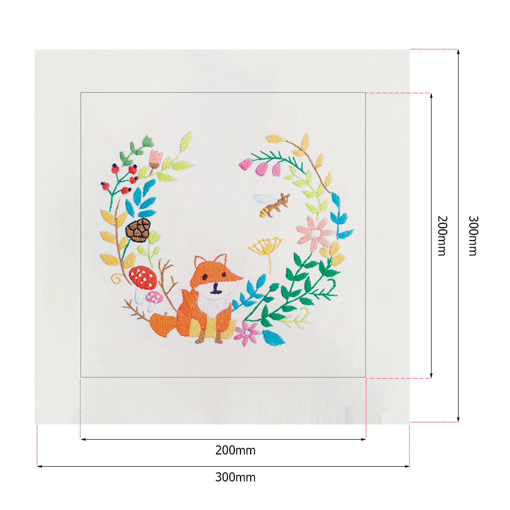 Little Fox - DIY Embroidery Cross Stitch Kit with Pattern Cotton Threads Needles Hoop 30x30CM/11.81x11.81in