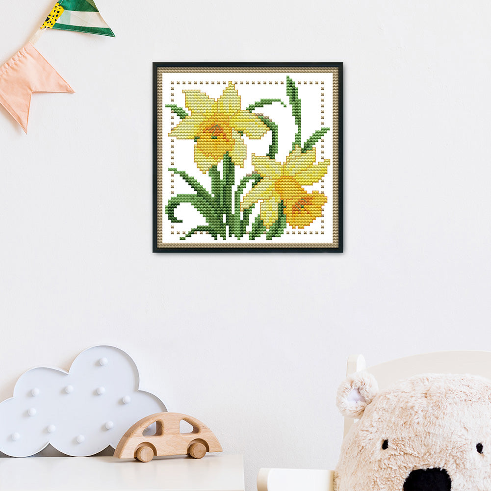 Month Flower - March - 14CT Stamped Cross Stitch 17x17CM - Joy Sunday