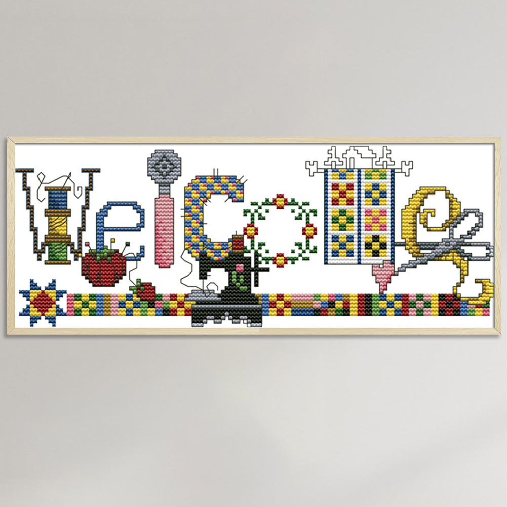 Sewing Machine Welcome Sign - 14CT Stamped Cross Stitch 31x14CM - Joy Sunday