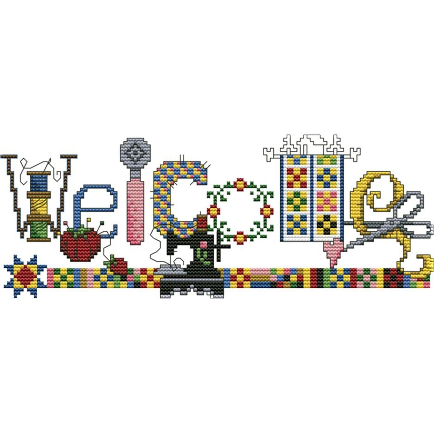 Sewing Machine Welcome Sign - 14CT Stamped Cross Stitch 31x14CM - Joy Sunday