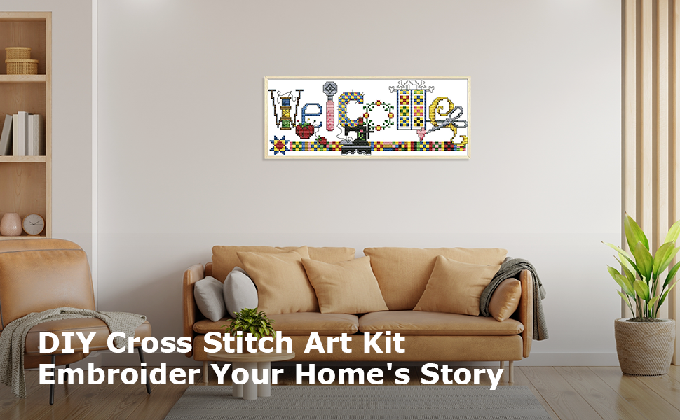 Sewing Machine Welcome Sign - 14CT Stamped Cross Stitch 31x14CM - Joy Sunday