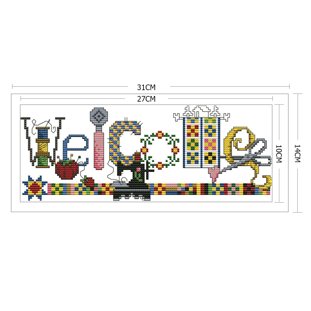 Sewing Machine Welcome Sign - 14CT Stamped Cross Stitch 31x14CM - Joy Sunday