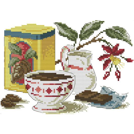 Tea Art Mood - 14CT Stamped Cross Stitch 25x18CM - Joy Sunday
