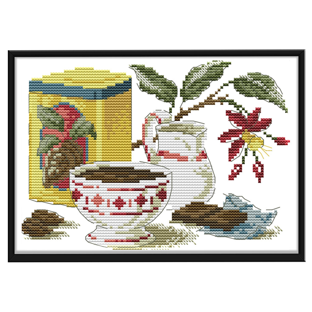 Tea Art Mood - 14CT Stamped Cross Stitch 25x18CM - Joy Sunday