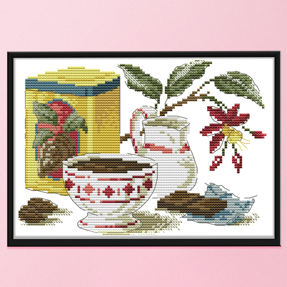 Tea Art Mood - 14CT Stamped Cross Stitch 25x18CM - Joy Sunday