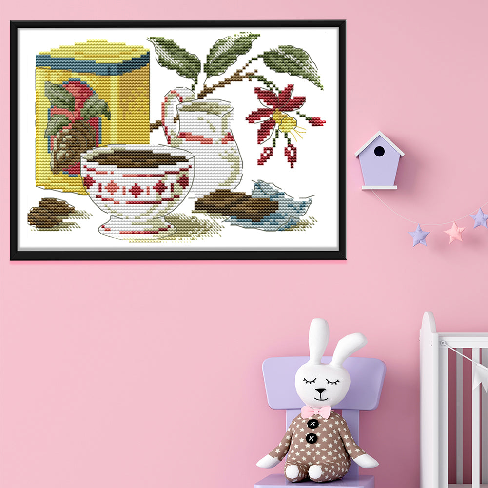 Tea Art Mood - 14CT Stamped Cross Stitch 25x18CM - Joy Sunday