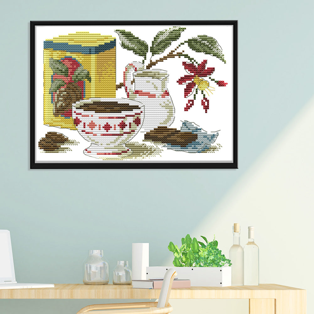 Tea Art Mood - 14CT Stamped Cross Stitch 25x18CM - Joy Sunday