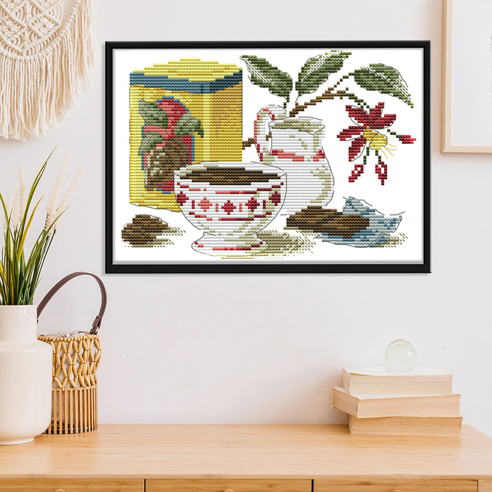 Tea Art Mood - 14CT Stamped Cross Stitch 25x18CM - Joy Sunday