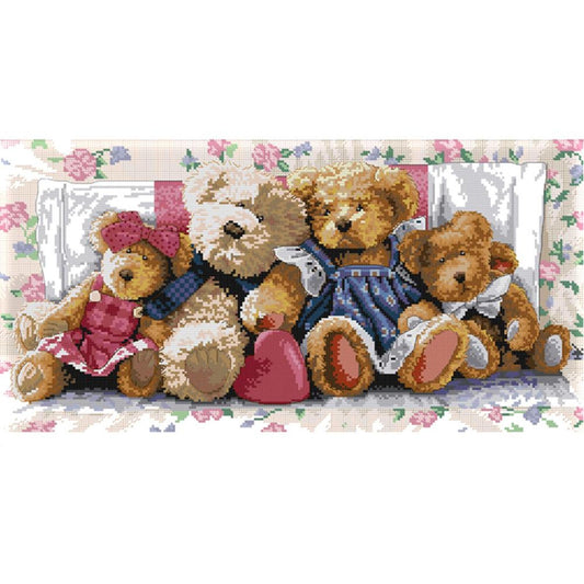 Bear Family - 14CT Stamped Cross Stitch 54x31CM - Joy Sunday