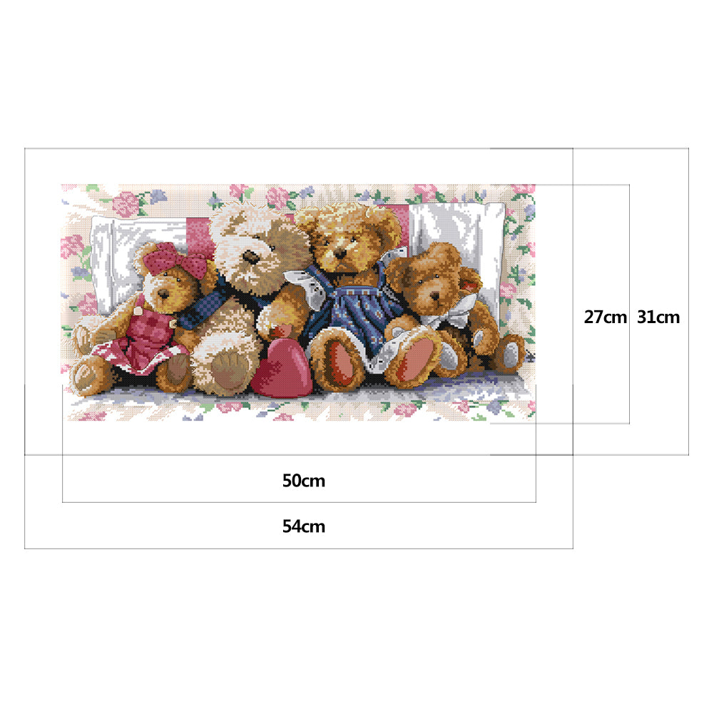 Bear Family - 14CT Stamped Cross Stitch 54x31CM - Joy Sunday
