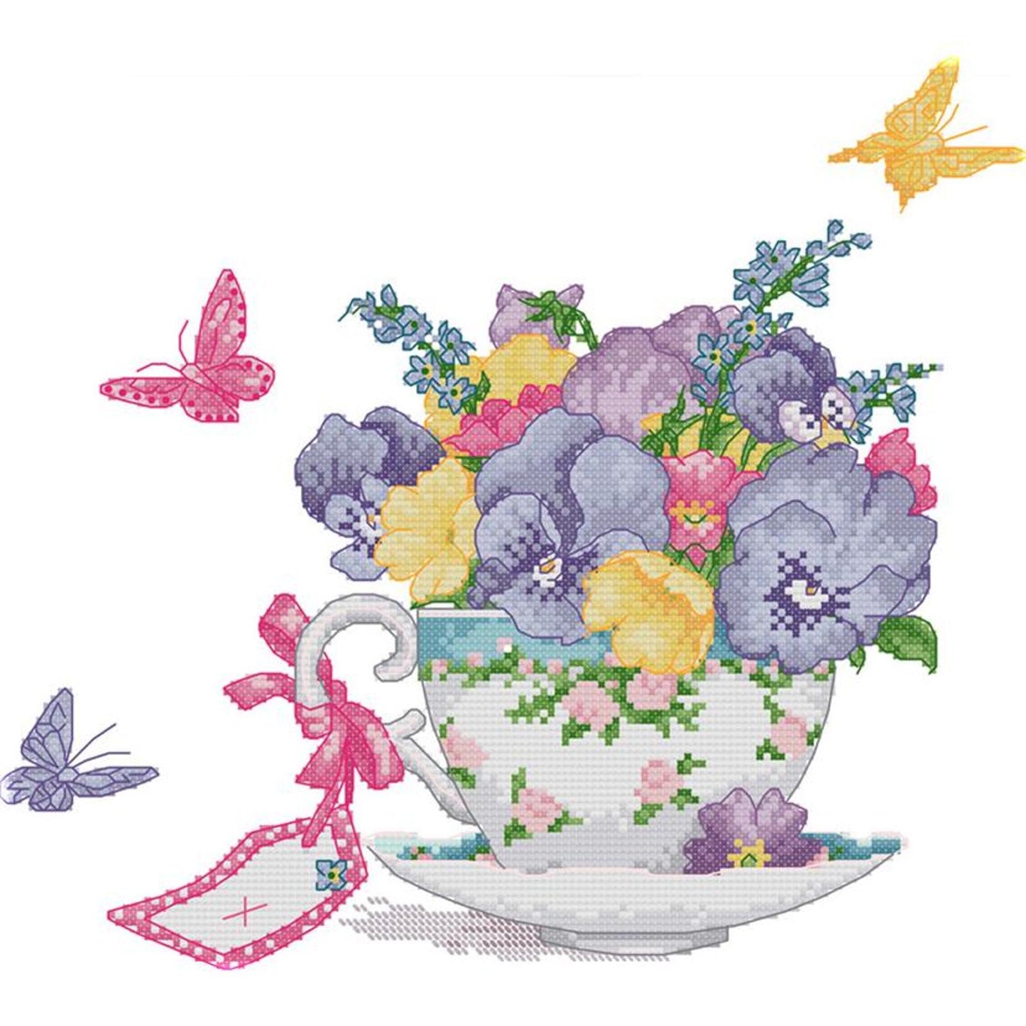 Phalaenopsis In Teacup - 14CT Stamped Cross Stitch 34x31CM - Joy Sunday