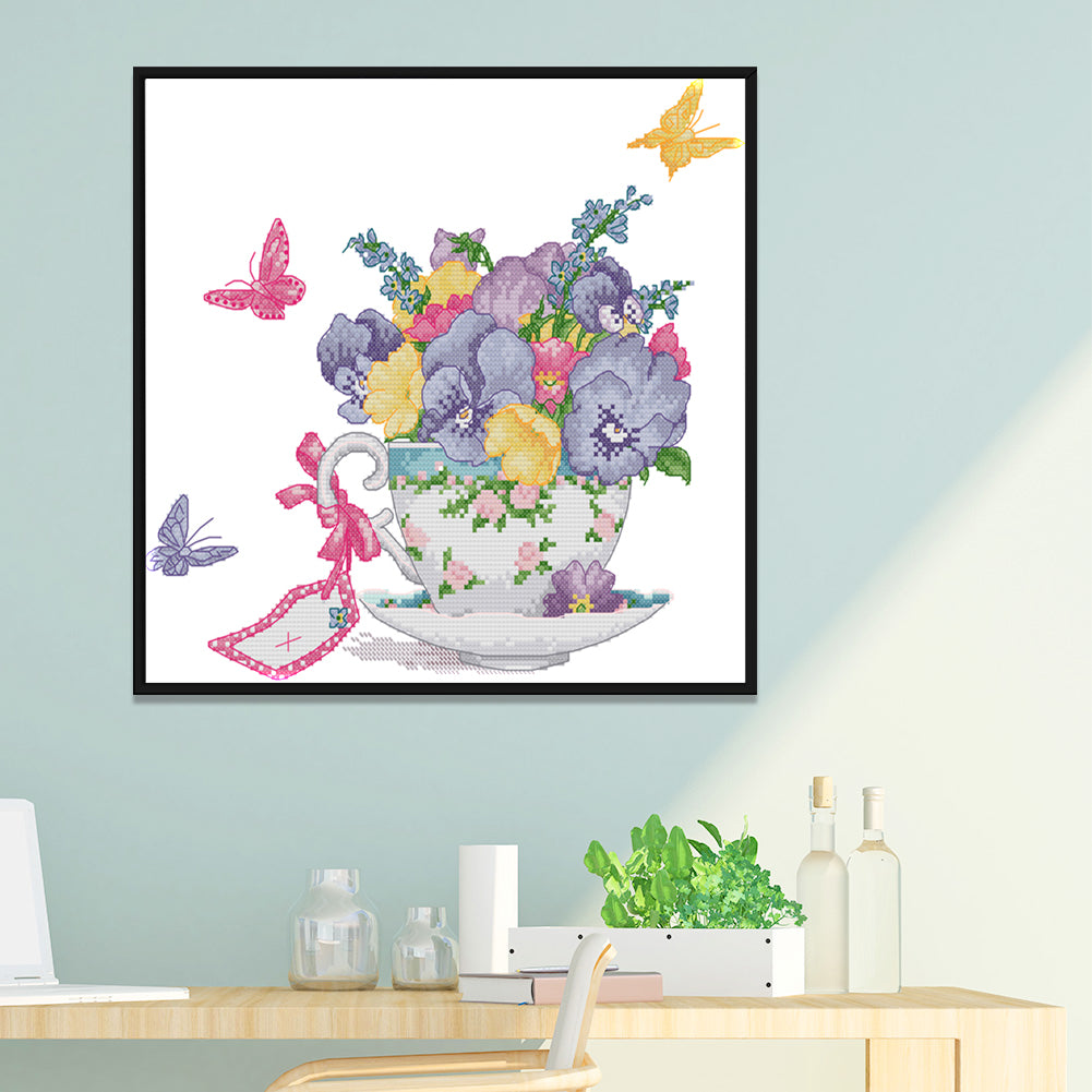 Phalaenopsis In Teacup - 14CT Stamped Cross Stitch 34x31CM - Joy Sunday
