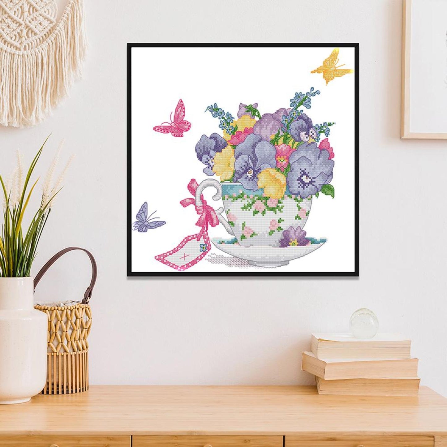 Phalaenopsis In Teacup - 14CT Stamped Cross Stitch 34x31CM - Joy Sunday