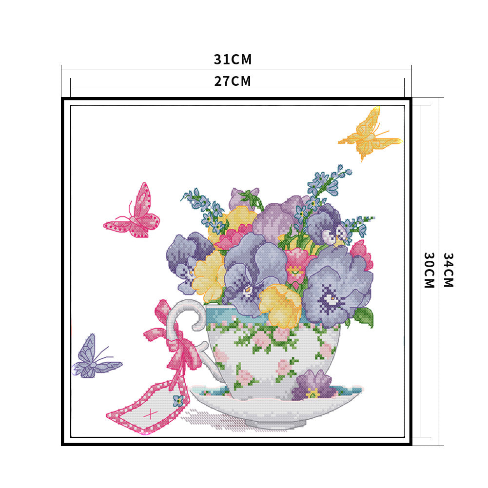 Phalaenopsis In Teacup - 14CT Stamped Cross Stitch 34x31CM - Joy Sunday