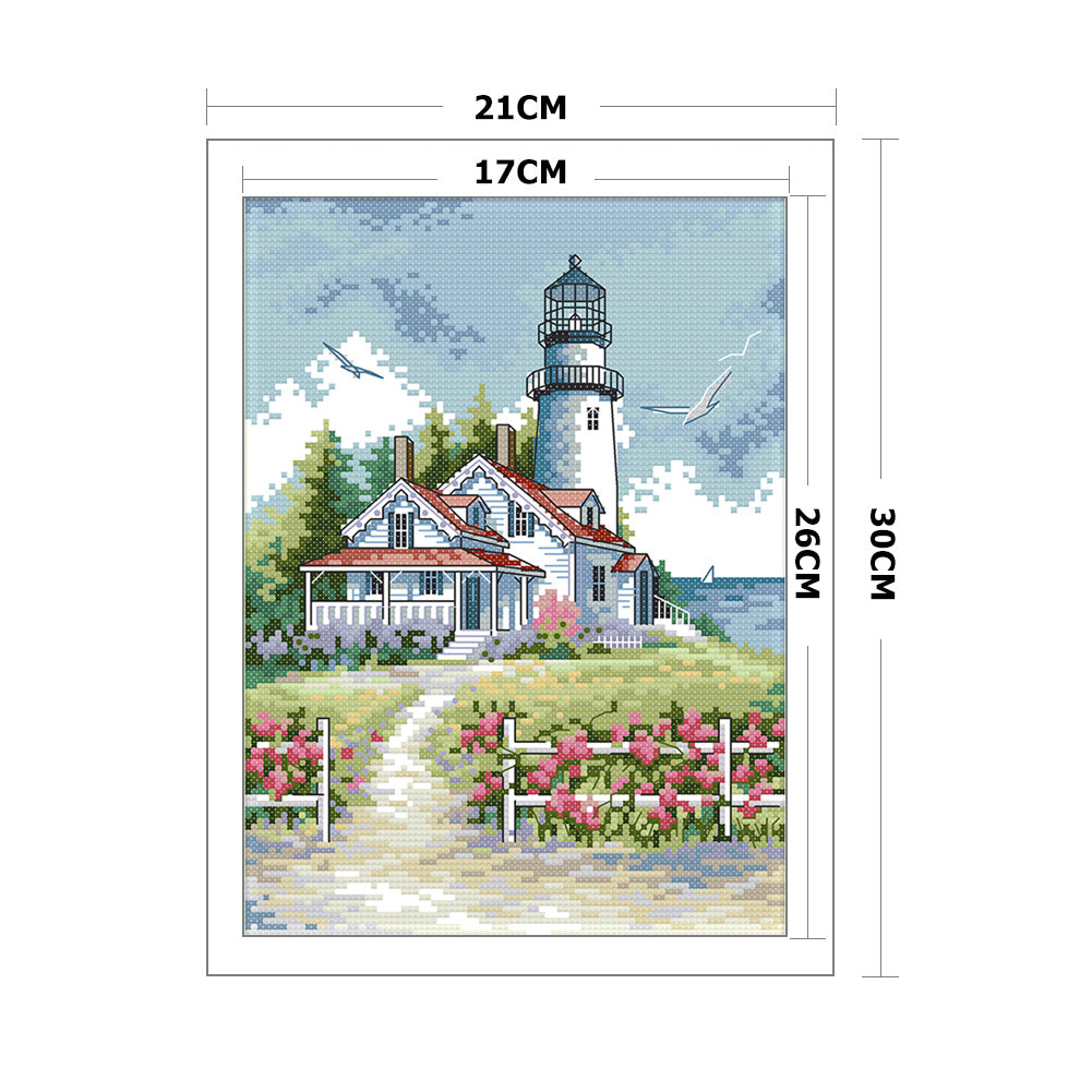 Lighthouse - 14CT Stamped Cross Stitch 21x30CM - Joy Sunday