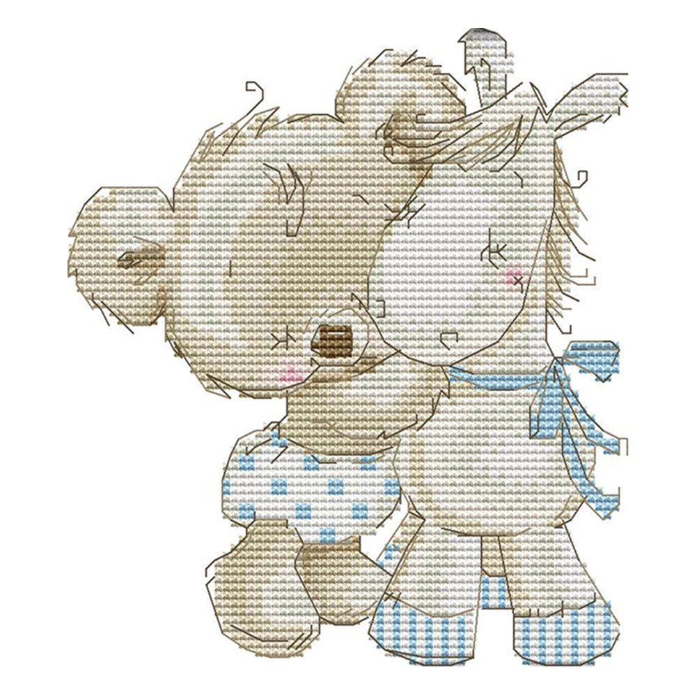 Joy Sunday - Bear And Donkey - 19*19CM 14CT 2 Stamped Cross Stitch