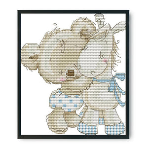 Joy Sunday - Bear And Donkey - 19*19CM 14CT 2 Stamped Cross Stitch