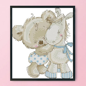 Joy Sunday - Bear And Donkey - 19*19CM 14CT 2 Stamped Cross Stitch