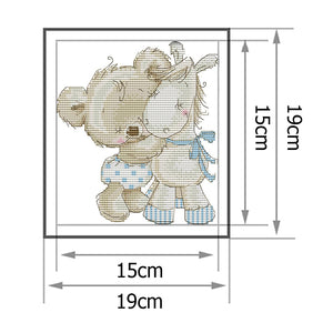 Joy Sunday - Bear And Donkey - 19*19CM 14CT 2 Stamped Cross Stitch