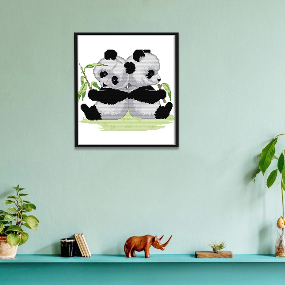 Twin Pandas - 14CT Stamped Cross Stitch 30x27CM - Joy Sunday