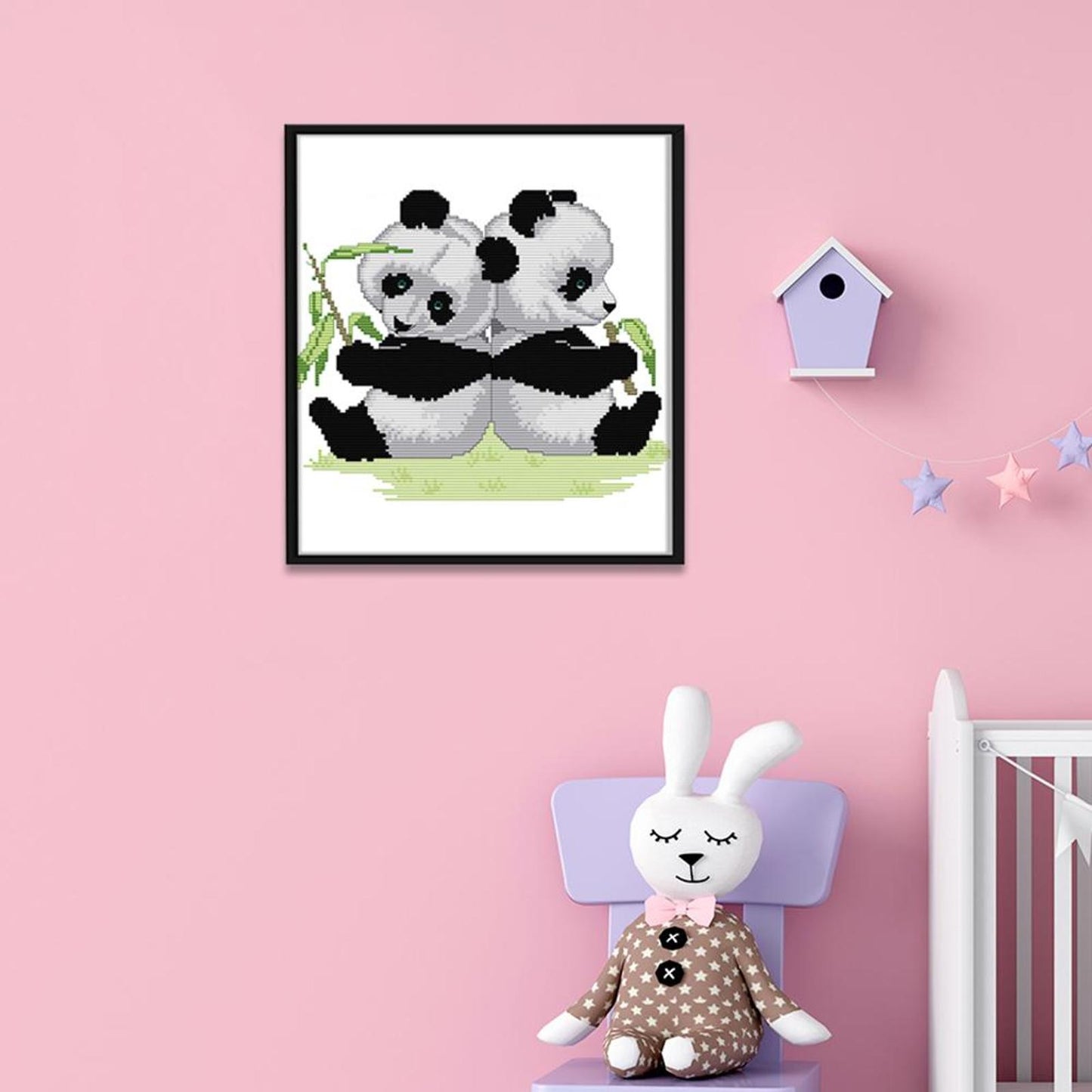 Twin Pandas - 14CT Stamped Cross Stitch 30x27CM - Joy Sunday