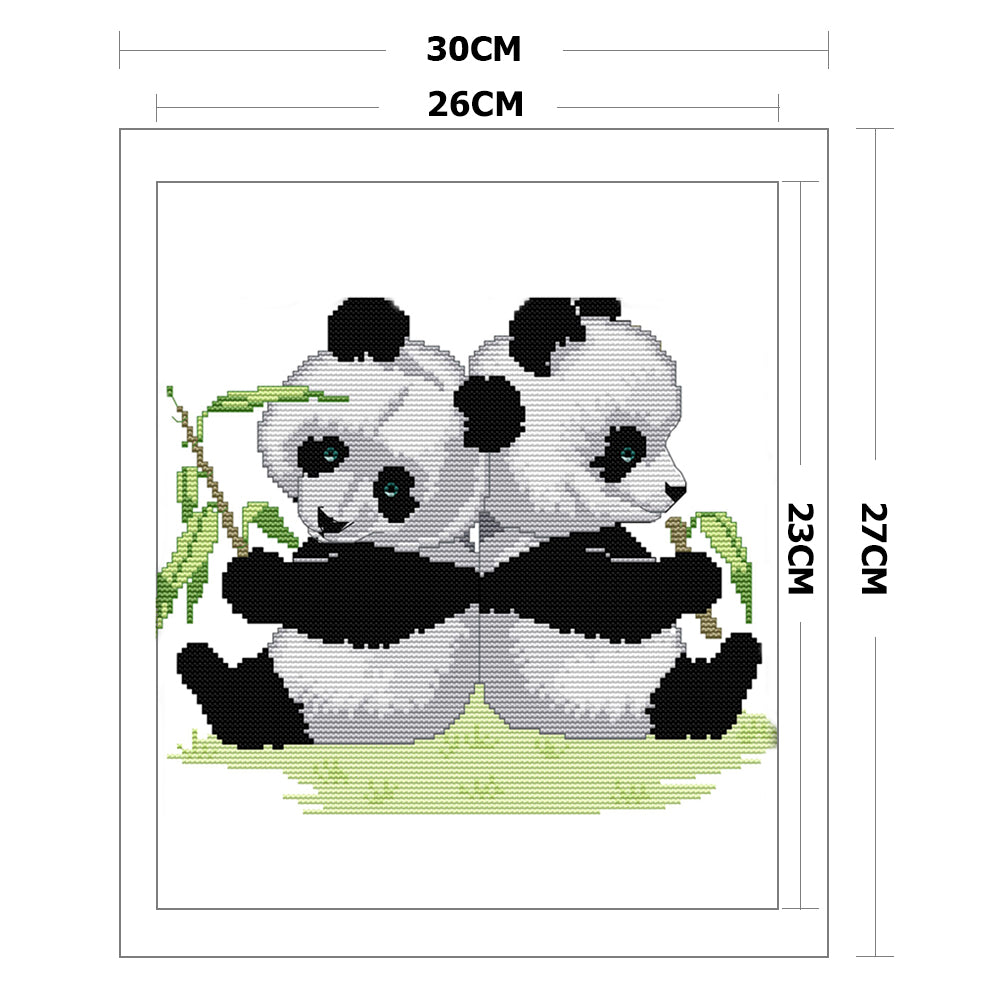 Twin Pandas - 14CT Stamped Cross Stitch 30x27CM - Joy Sunday