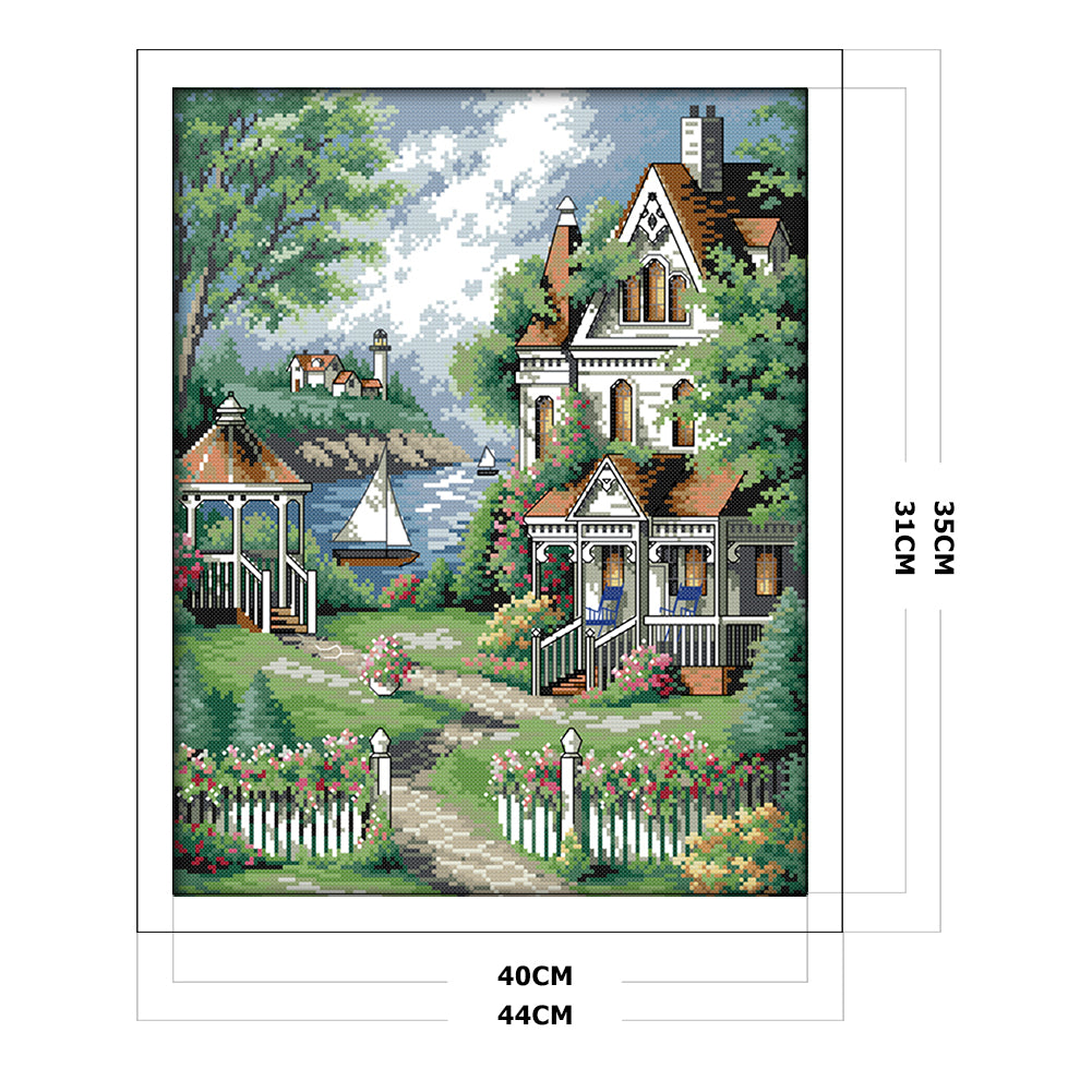 European Villa - 14CT Stamped Cross Stitch 35x44CM - Joy Sunday