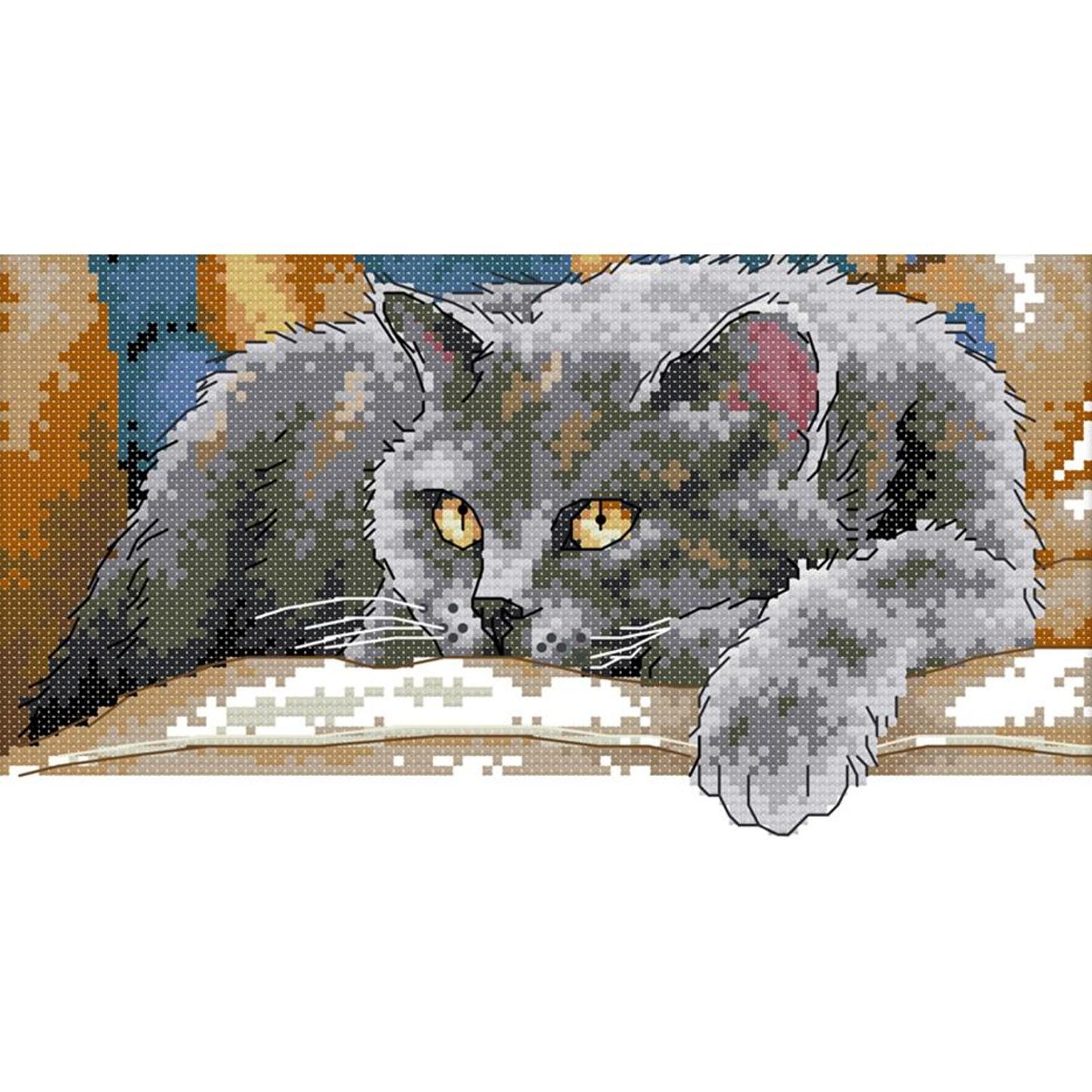 Black Cat - 14CT Stamped Cross Stitch 28x16CM - Joy Sunday