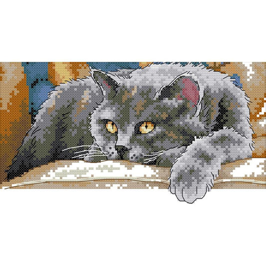 Black Cat - 14CT Stamped Cross Stitch 28x16CM - Joy Sunday