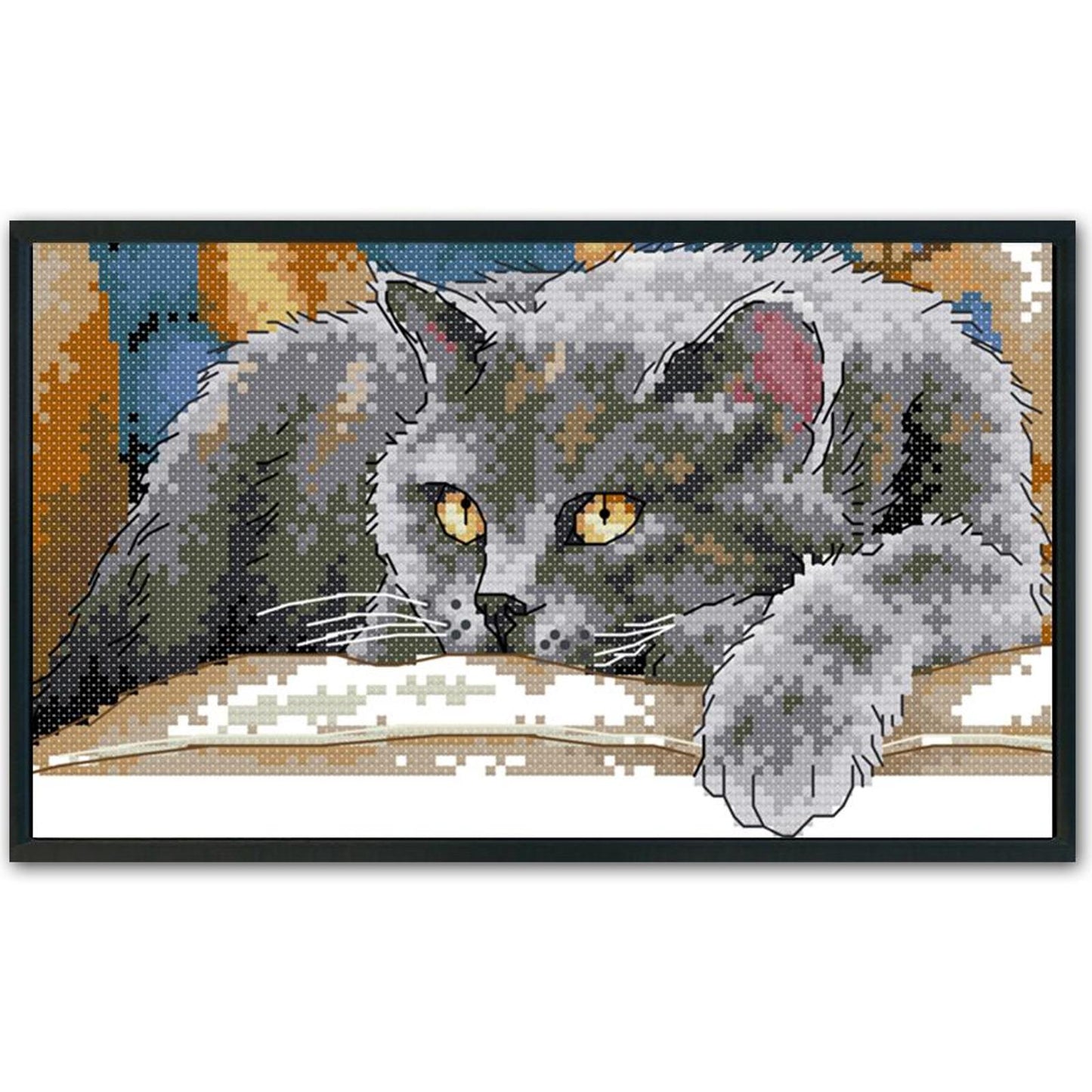 Black Cat - 14CT Stamped Cross Stitch 28x16CM - Joy Sunday