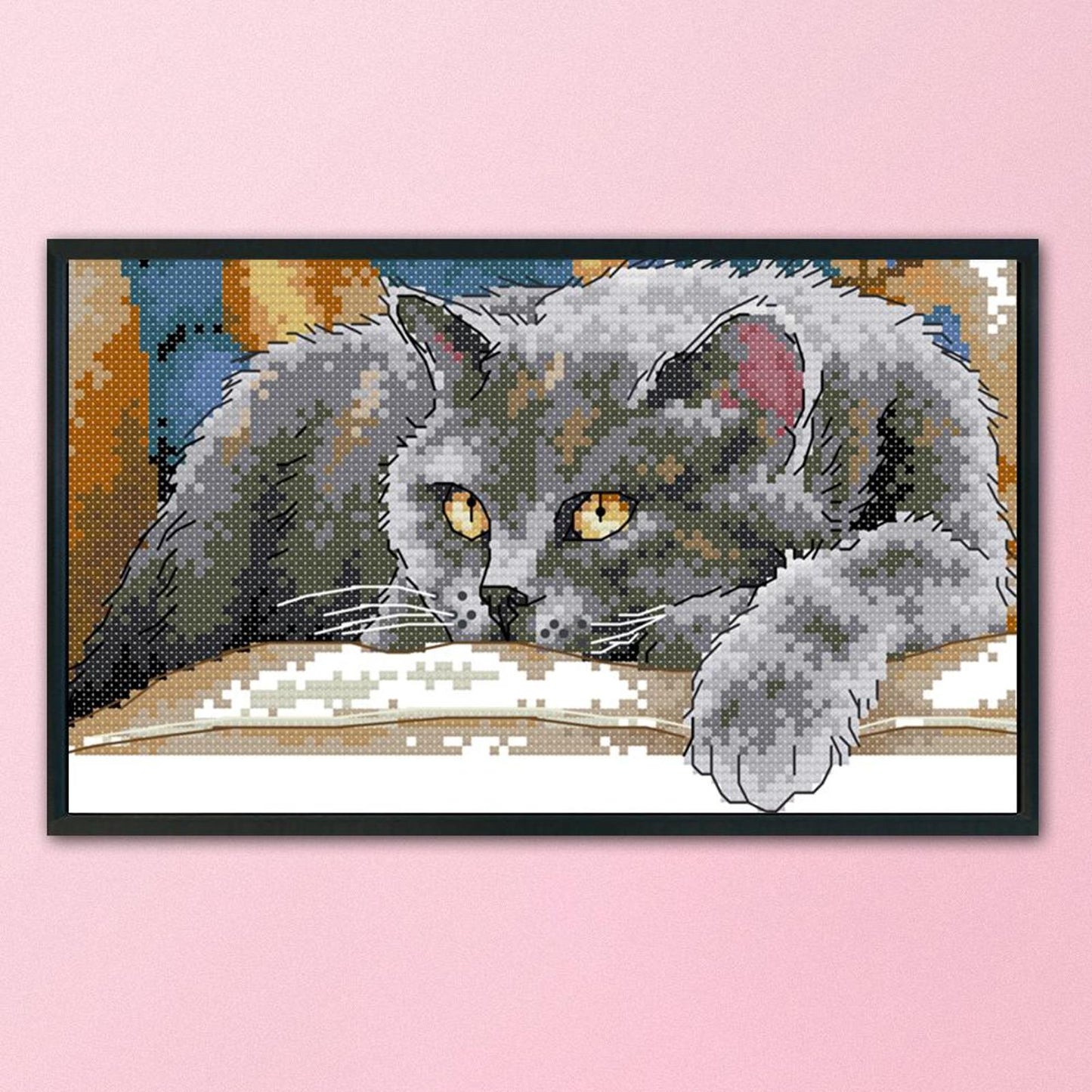 Black Cat - 14CT Stamped Cross Stitch 28x16CM - Joy Sunday