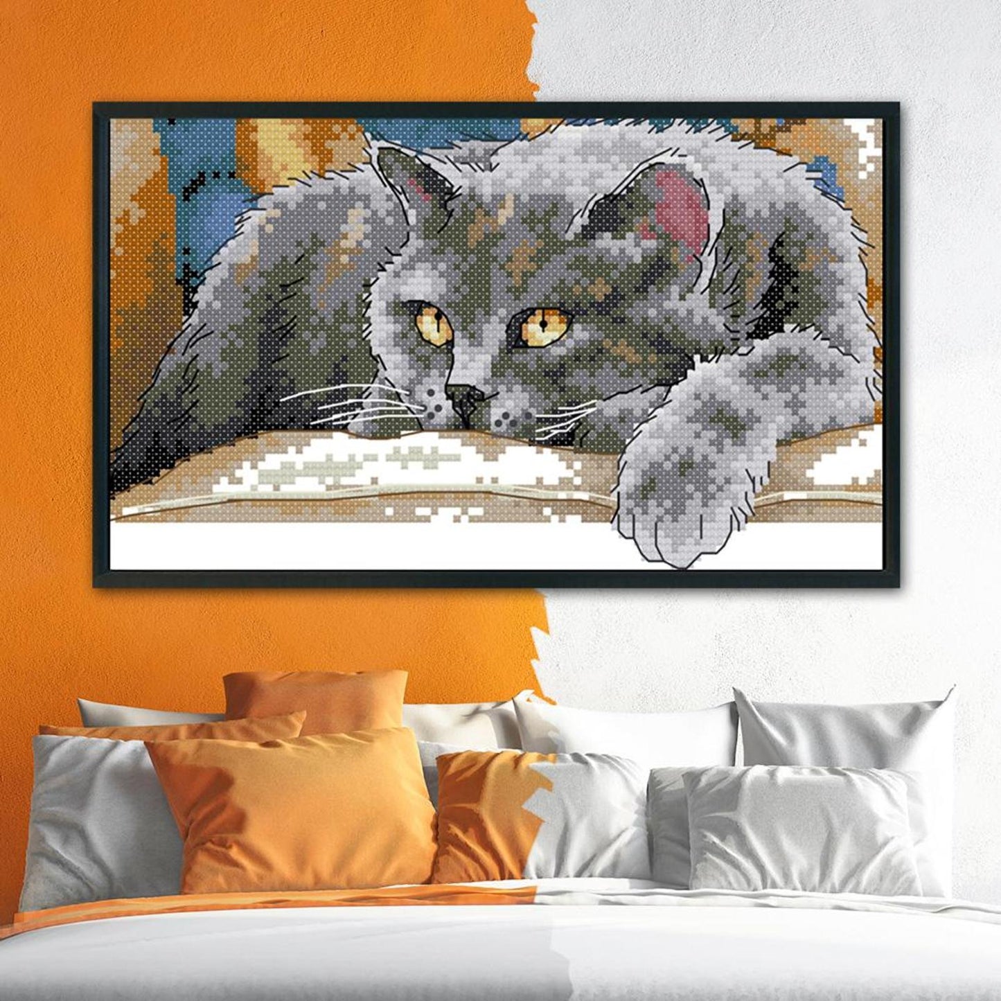 Black Cat - 14CT Stamped Cross Stitch 28x16CM - Joy Sunday