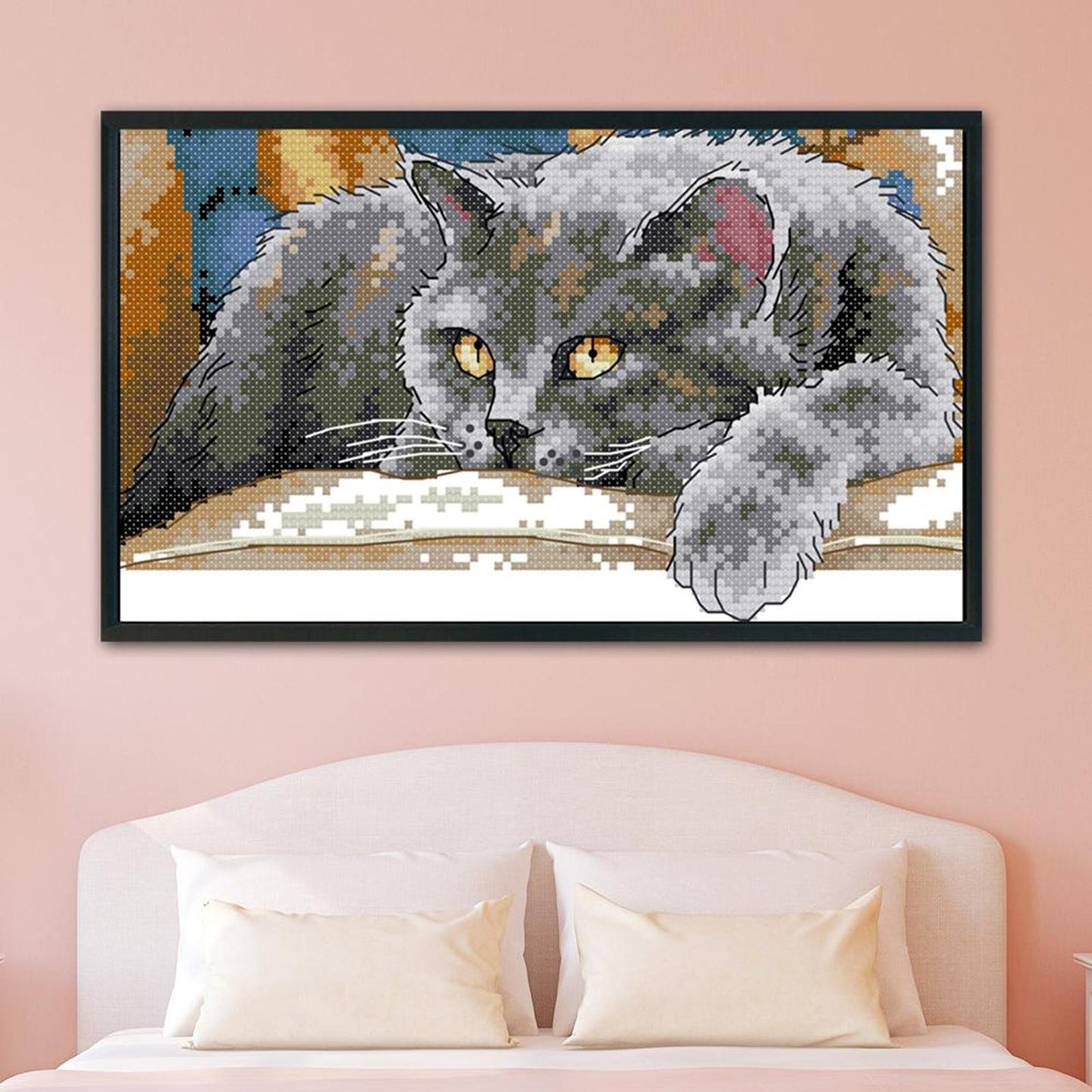 Black Cat - 14CT Stamped Cross Stitch 28x16CM - Joy Sunday