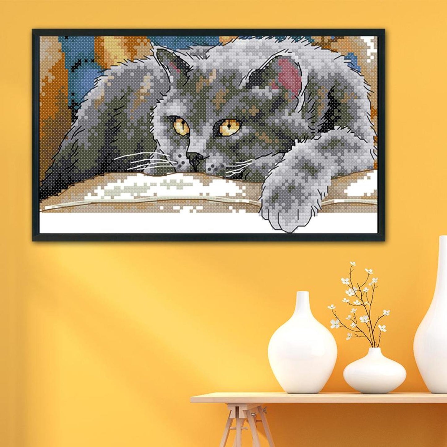 Black Cat - 14CT Stamped Cross Stitch 28x16CM - Joy Sunday