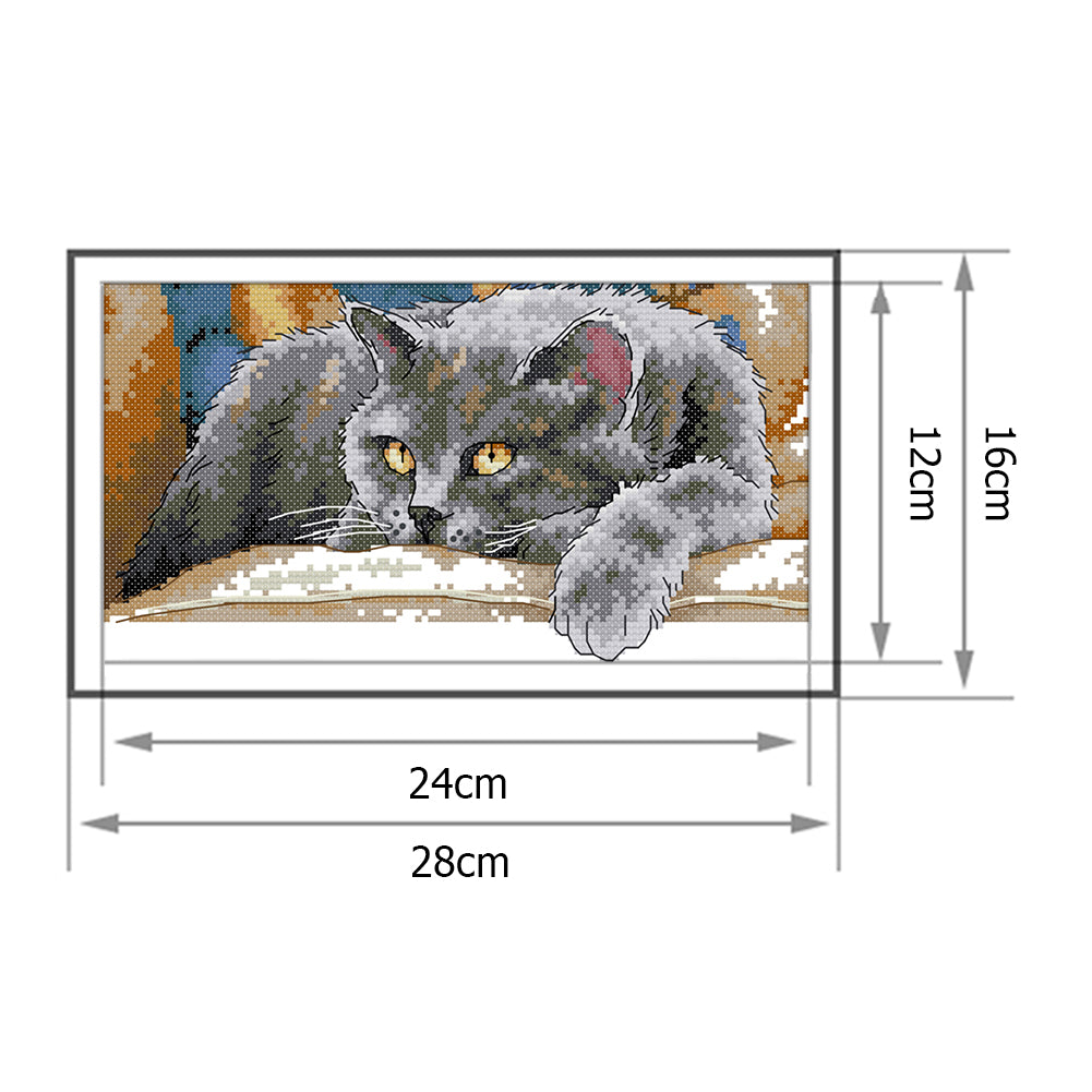 Black Cat - 14CT Stamped Cross Stitch 28x16CM - Joy Sunday