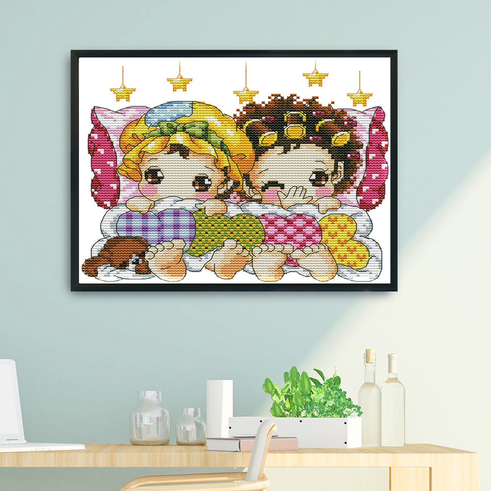 Sleeping In A Row - 14CT Stamped Cross Stitch 23x21CM - Joy Sunday