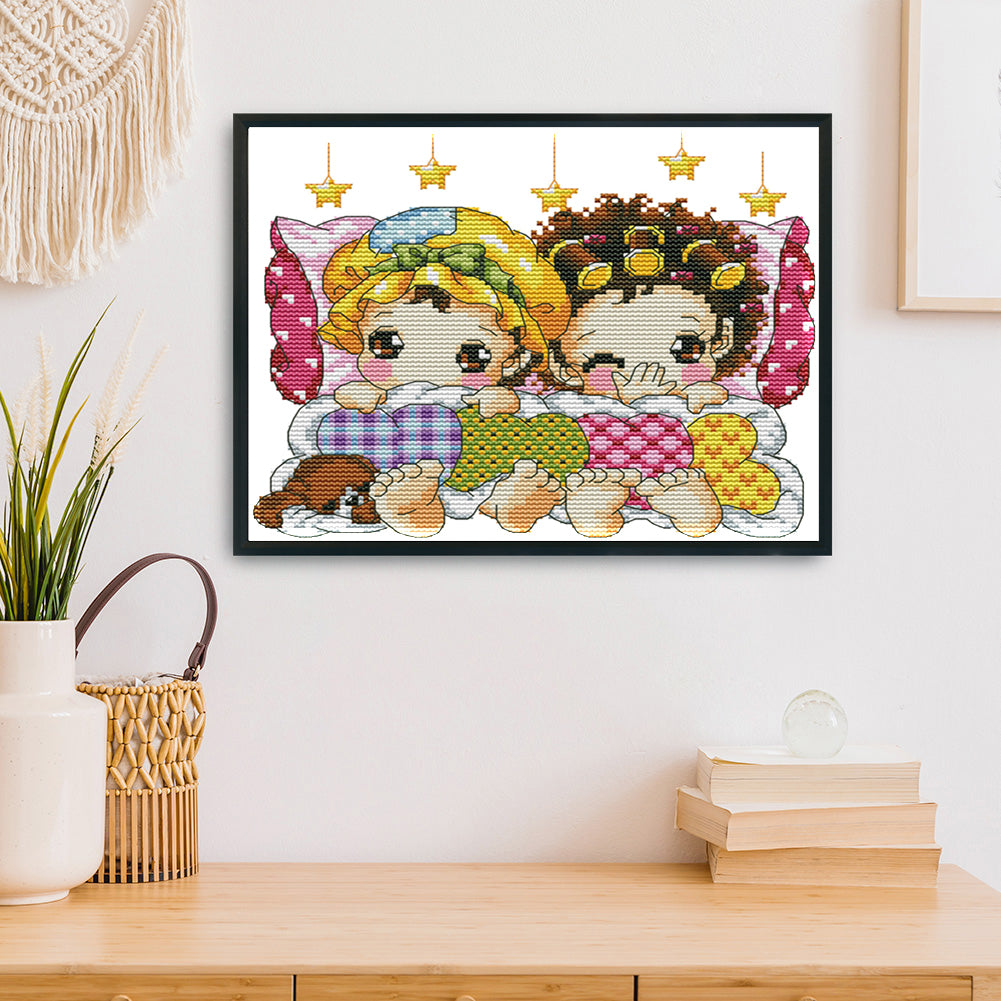 Sleeping In A Row - 14CT Stamped Cross Stitch 23x21CM - Joy Sunday