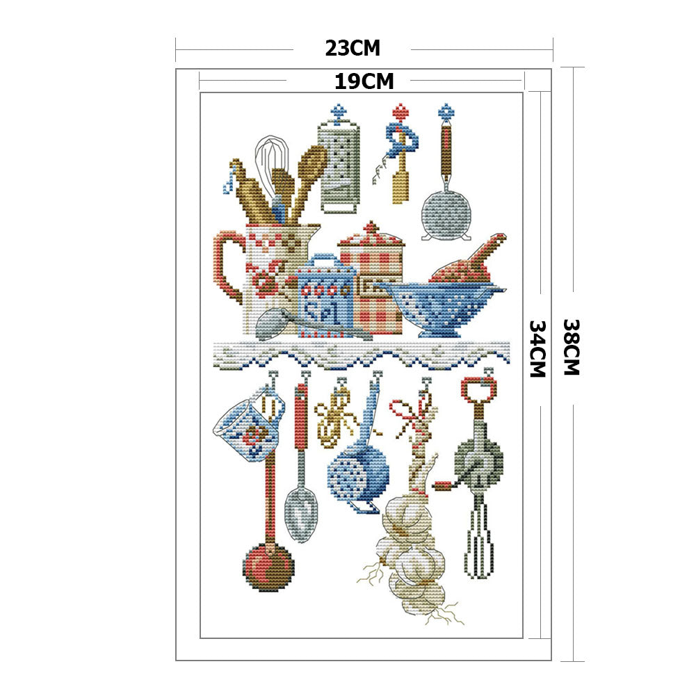 Kitchen Utensils - 14CT Stamped Cross Stitch 23x38CM - Joy Sunday