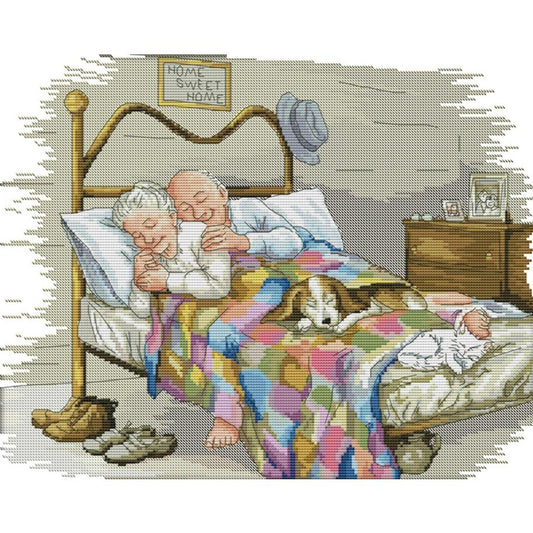 Elderly Couple - 14CT Stamped Cross Stitch 44x36CM - Joy Sunday