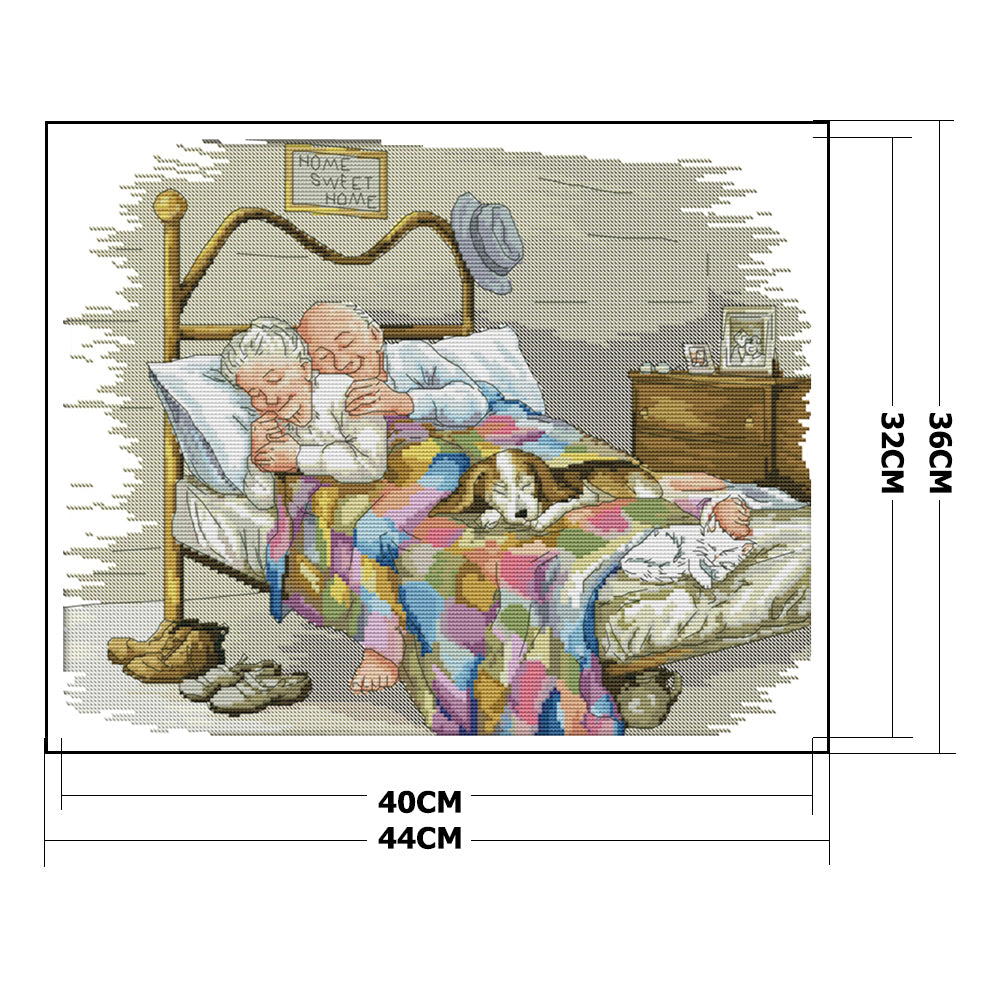Elderly Couple - 14CT Stamped Cross Stitch 44x36CM - Joy Sunday