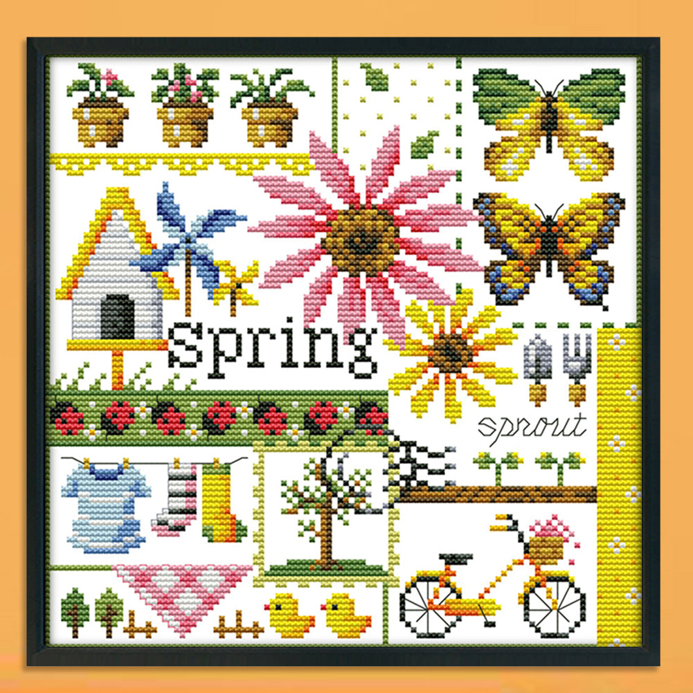 Four Seasons - Spring - 14CT Stamped Cross Stitch 26x26CM - Joy Sunday