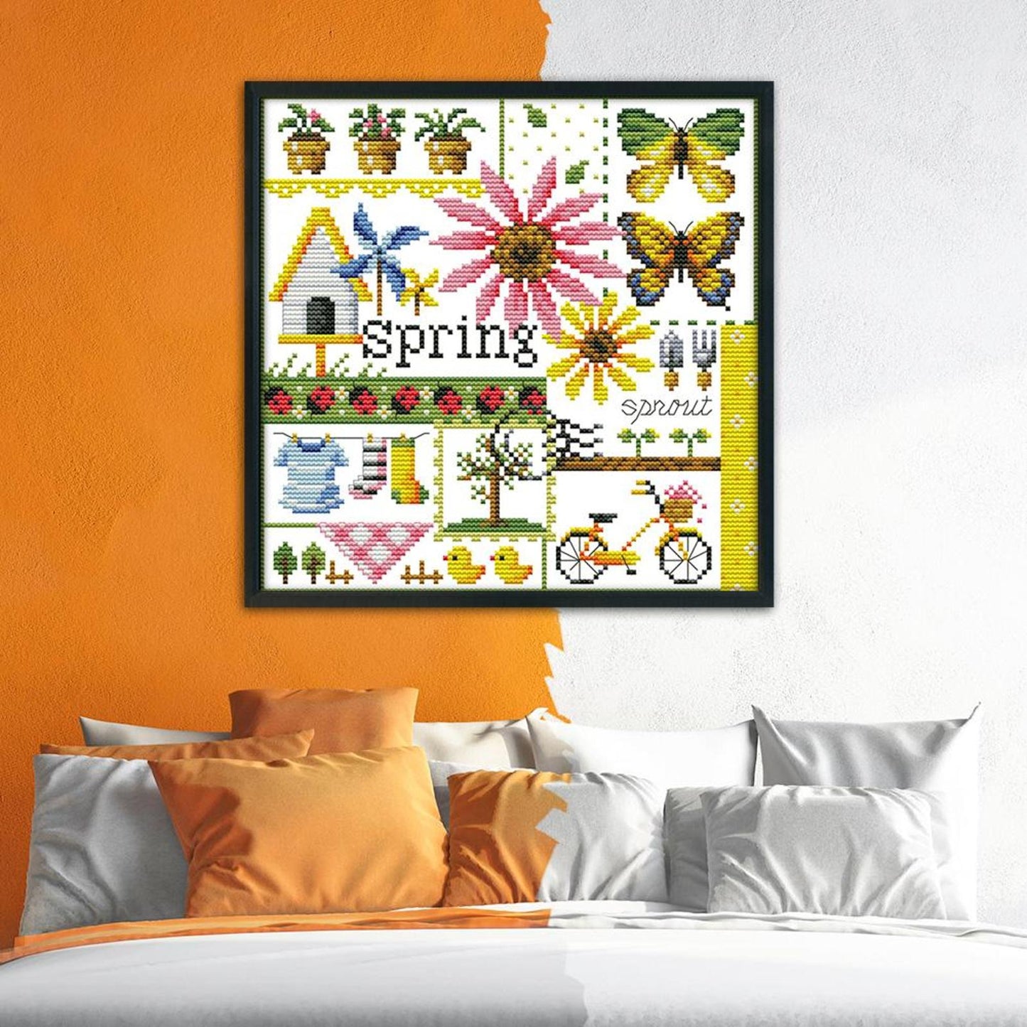 Four Seasons - Spring - 14CT Stamped Cross Stitch 26x26CM - Joy Sunday