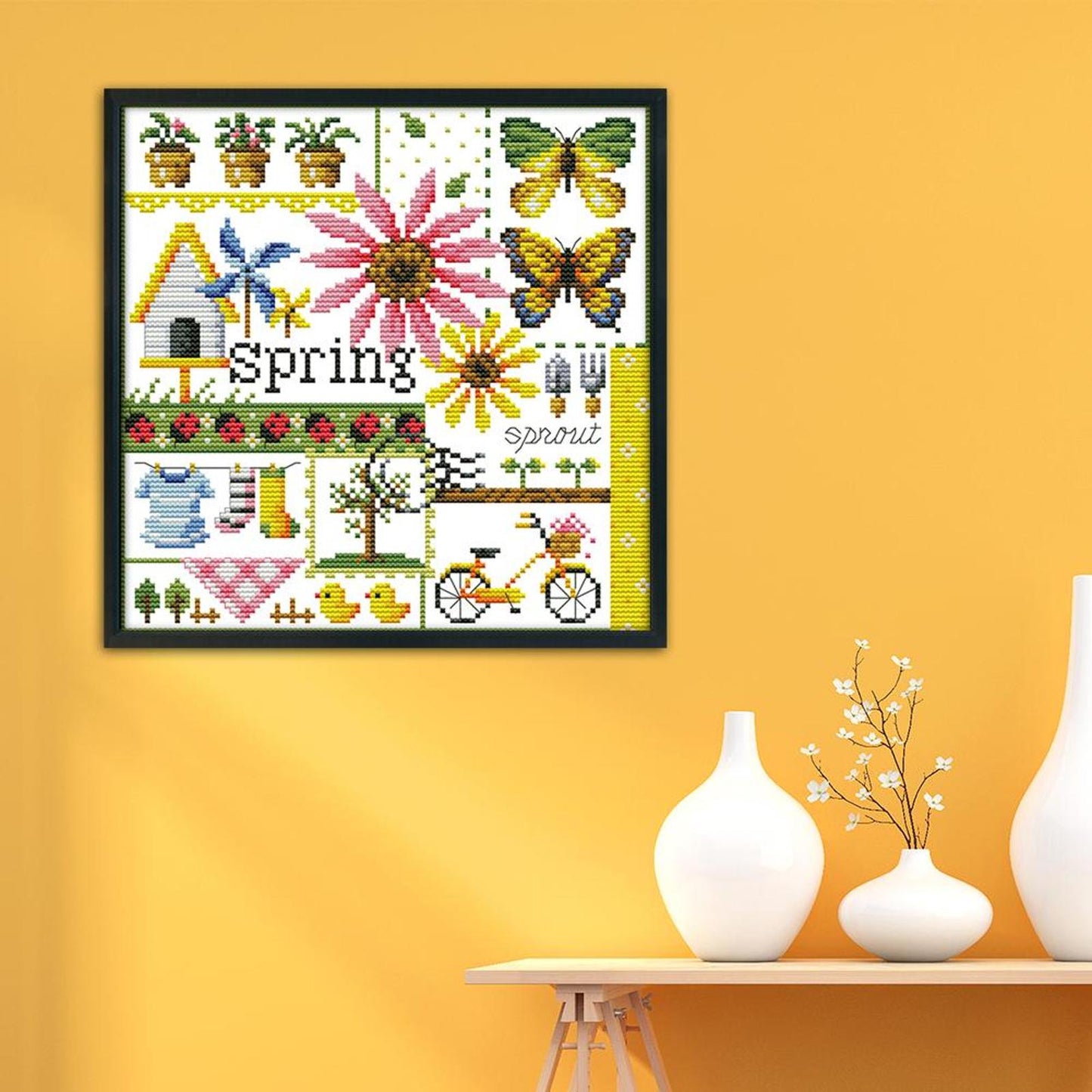 Four Seasons - Spring - 14CT Stamped Cross Stitch 26x26CM - Joy Sunday